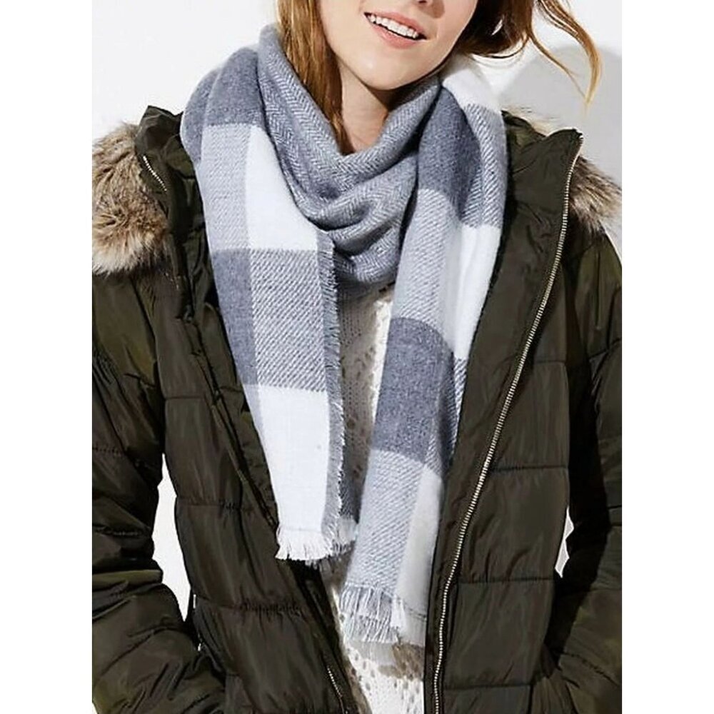 Loft Blank Scarf Gray White Plaid Herringbone 20x80 Soft Cozy Winter New